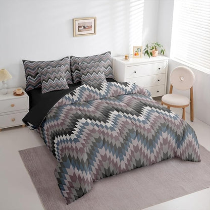 Erosebridal Aztec Geometric Bed in A Bag Twin 7 Pcs Farmhouse Western Comforter Set for Kids Boys Girls Country Native American Bedding Sets Black Grey Ethnic Aesthetic Sheet Set with Comforter