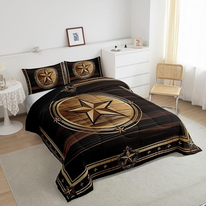 Erosebridal Western Texas Star Bedding Set Toddler Size, Boys Southwestern Decor Comforter Set Vintage Country Cowboy Duvet Insert Rustic Farmhouse Quilt for Kids Teens Youth Adult Bedroom Decor