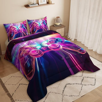 Gamer Comforter Set, 3D Butterfly glaxy Pattern for Kids Teens Adults,Decorative Bedding Comforter Sets with 2 Pillow Shams, King Size