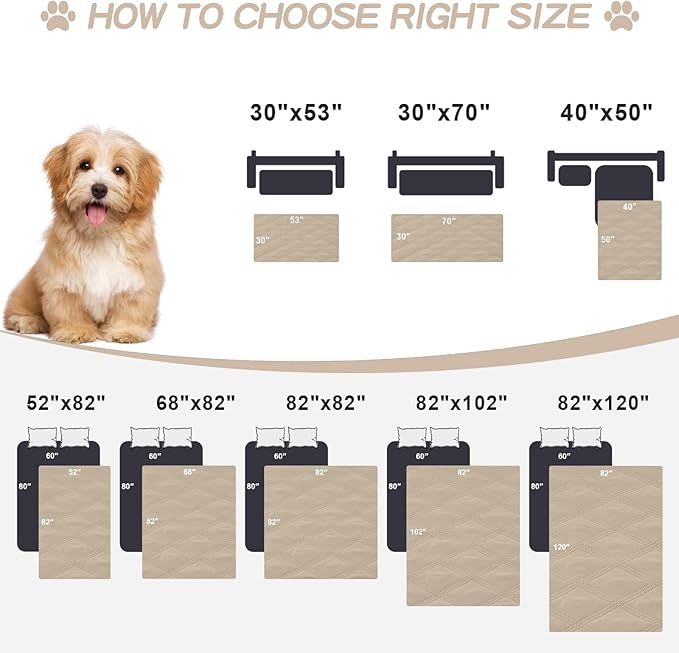 Smiry Waterproof Dog Bed Cover Blanket 68x82, Soft Reversible Pet Blanket, Washable Leakproof Cats Dogs Couch Cover for Sofa, Couch, Furniture, Taupe/Beige