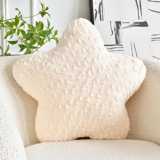 Star Pillow, 14.9" Star Shaped Plush Pillow for Couch Bed Sofa, Cute Decorative Throw Pillows with Soft Faux Fur Room Decor for Bedroom Living Room (Beige)
