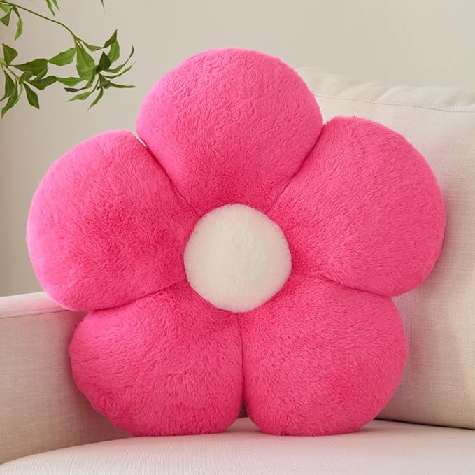 Zlgkjk Flower Pillow, Decorative Throw Pillows with Soft Plush for Couch Bed, Cute Daisy Pillow Cushion Home Decor Floral Throw Pillow (Hot Pink, 19.6 Inches)