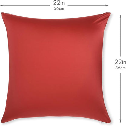 PILLOWY 22"x22" Throw Pillowcases (Cover Only) - 85/15 Nylon, Spandex - Luxurious, Silky, Stretchy & Soft - 1Pcs Solid Color - A Perfect Choice for Couch Chairs Sofa Bed Adult or Kids Bedroom, Maroon