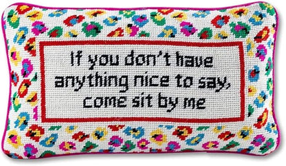 FURBISH Needlepoint Decorative Throw Pillow - Come Sit by Me - 9" x 15" - Small Embroidered Accent Pillow for Bed, Chair, Couch, Sofa - Eclectic Home Decor