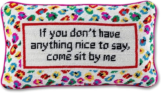 FURBISH Needlepoint Decorative Throw Pillow - Come Sit by Me - 9" x 15" - Small Embroidered Accent Pillow for Bed, Chair, Couch, Sofa - Eclectic Home Decor