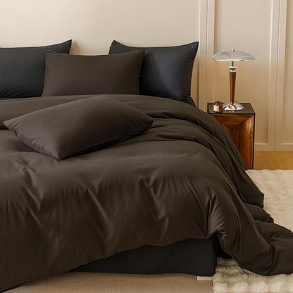 KAREVER Dark Brown Comforter Set Twin Size Deep Brown Bedding Set 3 PCs Deep Coffee Color Comforter Set Soft Durable Fluffy Blanket Set Twin Size