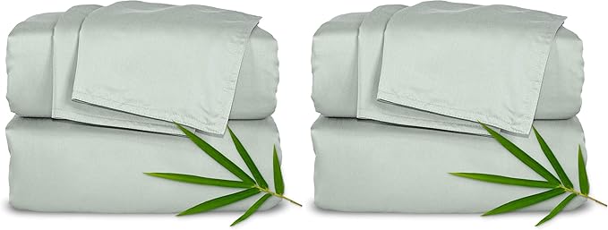 Pure Bamboo King Sheets, Genuine 100% Organic Viscose Derived from Bamboo Bed Sheet Set, Luxuriously Soft & Cooling, Double Stitching, 2 Year Quality Promise (King, Sea Glass) (Pack of 2)