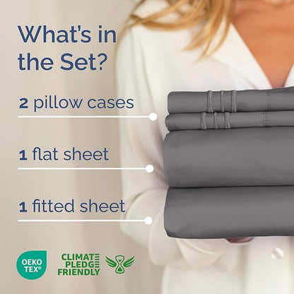 Full XL Size 4 Piece Sheet Set - Comfy Breathable & Cooling Bed Sheets Set - Hotel Luxury Bedding for Women, Men, Kids, Teens, Boys & Girls - Deep Pockets, Soft, Wrinkle Free - Oeko-Tex - Dark Grey