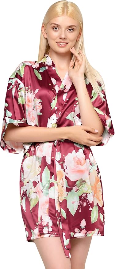Turquaz Women's Bride Bridesmaids Silky Robe Satin Kimono Robes for Women Lingerie