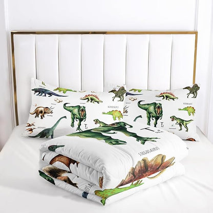 Dinosaur Comforter Set for Kids Teens and Adults Twin Size，Dinosaur Printed Quilt Set for Bedroom Soft Microfiber All Season Print Quilt Set with 1 Comforter and 2 Pillow Case
