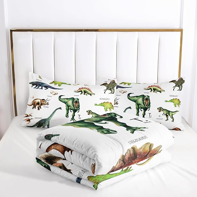 Dinosaur Comforter Set for Kids Teens and Adults King Size，Dinosaur Printed Quilt Set for Bedroom Soft Microfiber All Season Print Quilt Set with 1 Comforter and 2 Pillow Case