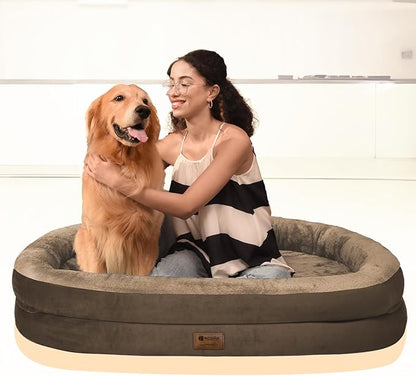 Orthopedic Washable Large Dog Bed: Cooling Dog Bed with Bolsters - Jumbo Bed Waterproof Removable Cover Non-Slip Pet Bed for Extra Large Sized - Coffee