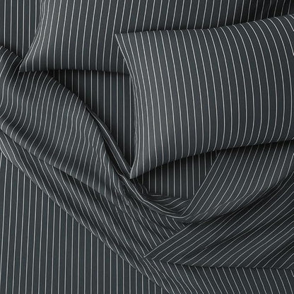 Peru Pima 415 Thread Count Percal California King Sheet Set - 100% Peruvian Pima Cotton, 4 Piece (Flat, Fitted, 2 Pillowcases) - Cooling, Deep Pocket, Hotel Quality Bedding - Pinstripe Grey