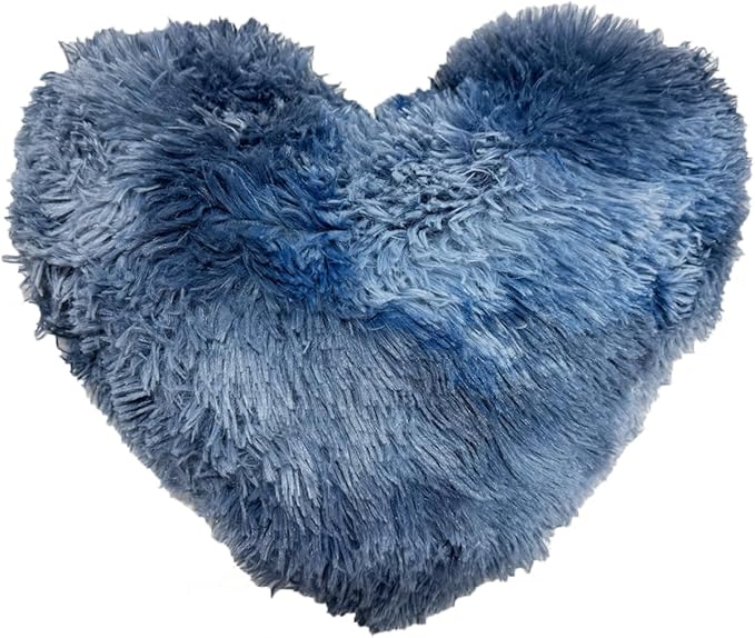 MorroMorn Fluffy Heart Throw Pillows, Shaggy Decorative Pillow for Sofa Couch Bed, Cute Room Decor Decorations for Women Girls Kids (Tie-dye Navy)
