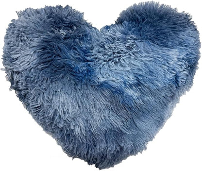 MorroMorn Fluffy Heart Throw Pillows, Shaggy Decorative Pillow for Sofa Couch Bed, Cute Room Decor Decorations for Women Girls Kids (Tie-dye Navy)