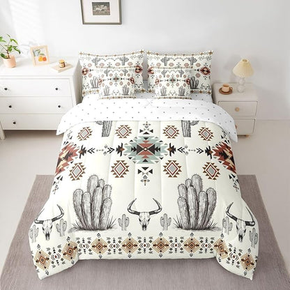 Erosebridal Khaki Southwestern Twin Comforter Set with Sheets 7 Piece Vintage Western Aztec Bed in A Bag Rustic Country Geometric Bedding Sets for Women Men Boho Tribal Cactus Bull Skull Bed Set