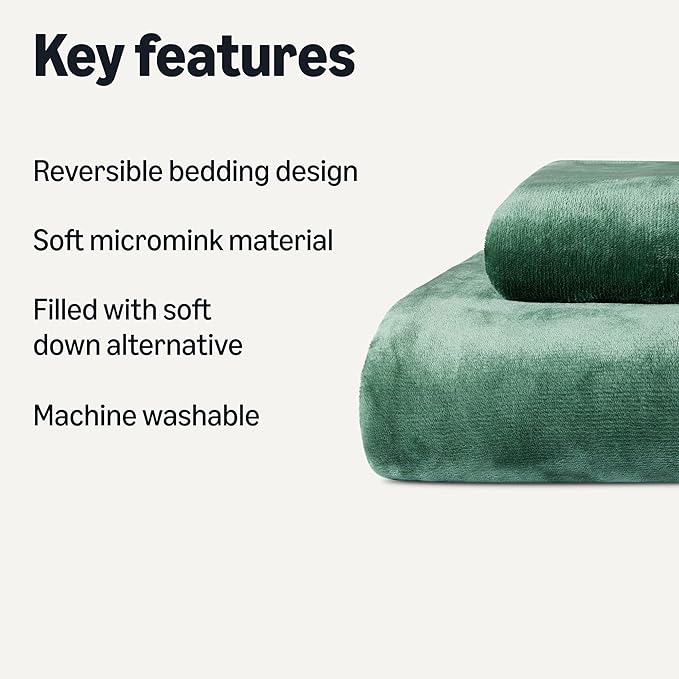 Amazon Basics Reversible Sherpa Comforter Set with Pillow Sham, Twin/Twin XL, Green