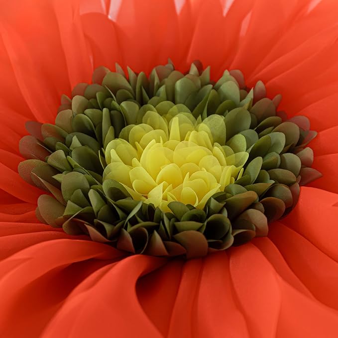Hand-Stitched Round Decorative Flower Pillow Vibrant Orange 3D Sunflower Velvet Throw Pillow Cute Soft Floral Accent Cushion Boho Farmhouse Home Decor for Couch Bed Living Room Bedroom 14Inch