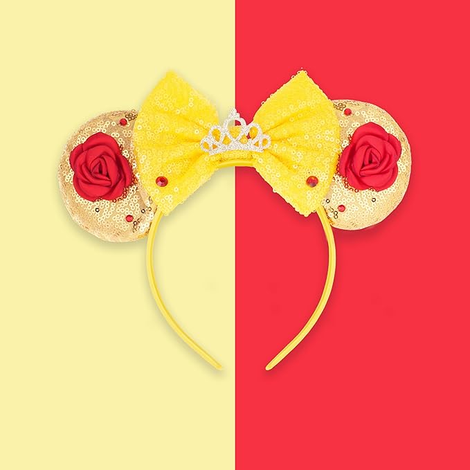 Mouse Ear Headbands,Sparkle Mouse Ears Headband for Women Girls Cartoon Princess Costume Cosplay Decoration(belle)