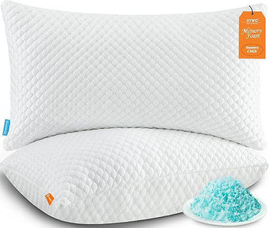 Cooling Pillows Standard Size Set of 2, Memory Foam Pillows with Zipper, Firm Bed Pillows Adjustable for Hot Side Back Stomach Sleepers