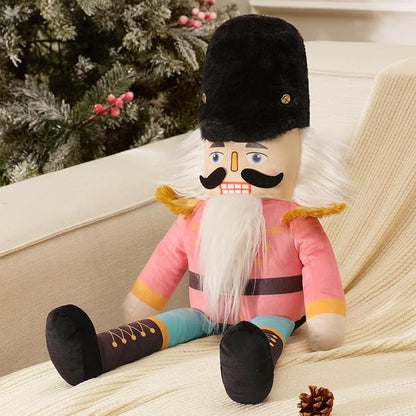 Phantoscope Nutcracker Christmas Throw Pillow Handcrafted Velvet Decorations Decor Pillow Family Kids Gift for Indoor Living Room Sofa Couch, Pink 9 x 24 Inches