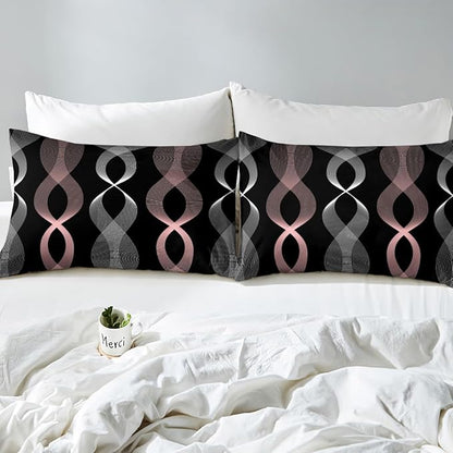 Erosebridal Pink and Black Twin Bedding Set for Girls, Boho Pink Striped Abstract Comforter Set, Contemporary Aesthetic Ombre Line Comforter for Women Teens Bedroom, Modern Geometric Stripes Quilt
