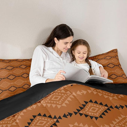 Erosebridal Queen Rustic Western Comforter Set for Boys, Southwestern Aztec Bedding Set for Teens Men Bedroom, Exotic American Native Bedding Comforter Sets Vintage Bohemian Geometric Quilt, Brown