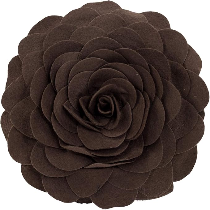 Fennco Styles Eva's Flower Garden Decorative Filled Throw Pillow 13" Round - Chocolate Floral Accent Pillow for Home, Couch, Bed, Living Room, Holiday and Office Décor