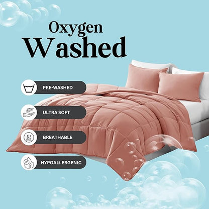 Casa Platino Pre-Washed Queen Comforter Set - Duvet Insert Queen Size - Ultra Soft & Cozy Fade Resistant Comforter Queen Size - Hydro-Brushed Cozy 100% Microfiber Queen Bed Comforter Set- Rose Dawn