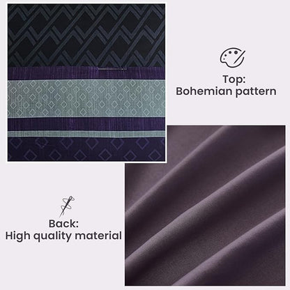 Cottolester King Comforter Set 7 Pieces,Black Purple Boho Striped Bed in a Bag,Soft Microfiber Complete Bedding Sets