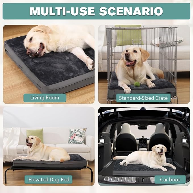 Waterproof XL Dog Beds Large Sized Dog, Orthopedic Washable Crate Pad 42 inch, Extra Large Foam Pet Bed with Removable Cover Reversible, XLarge Anti-Slip Kennel Pad, 41"x27", Dark Gray