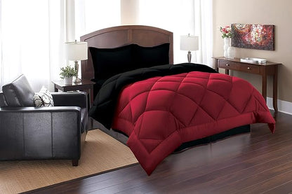 Elegant Comfort All Season Goose Down Alternative Reversible 2-Piece Comforter Set- Available in and Colors, Twin/Twin XL, Black/Burgundy