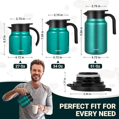 27Oz Thermal Coffee Carafes For Keeping Hot/Cold, Stainless Steel Coffee Carafe, Dustproof Insulated Water Carafe for Party/Home,Agave Teal