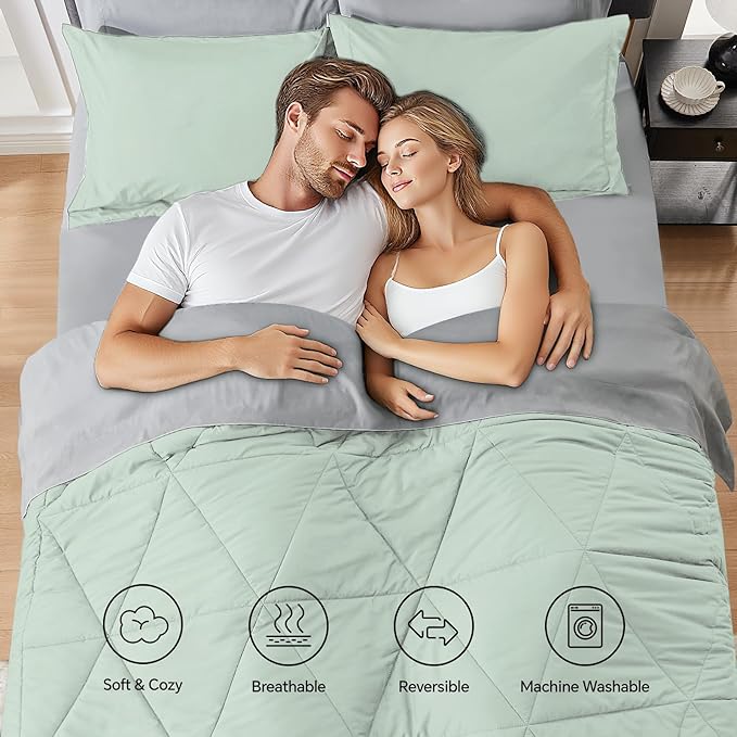 BEDELITE Twin Comforter Set 5 Pieces Bed in A Bag - Soft Microfiber Reversible Sage Green Bed Set with Comforters, Sheets, Pillowcase & Sham, Cozy Luxury Bedding Sets for All Season