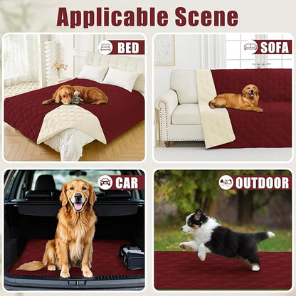 Smiry Waterproof Dog Bed Cover Blanket 40x70, Soft Reversible Pet Blanket, Washable Leakproof Cats Dogs Couch Cover for Sofa, Couch, Furniture, Wine Red/Beige