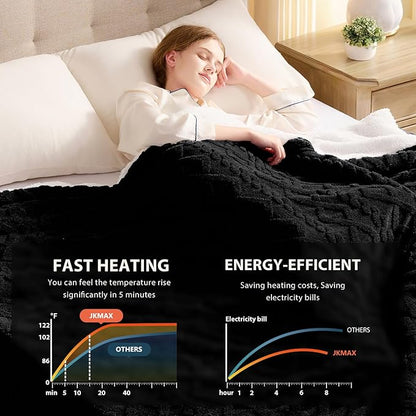 Heated Electric Blanket Twin Size-62"x84" Heating Blanket with 10 Heating Levels & 5 Time Settings Over-Heat Protection，Winter Warmer for Adults with ETL Certification（Black）