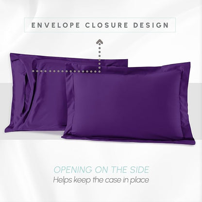 Elegant Comfort 3-Piece Box Stitched Down Alternative Comforter with Shams - Ultra Soft for All Season Duvet Insert with Corner Tabs, Plush Cozy 3PC Comforter Set, Full, Purple