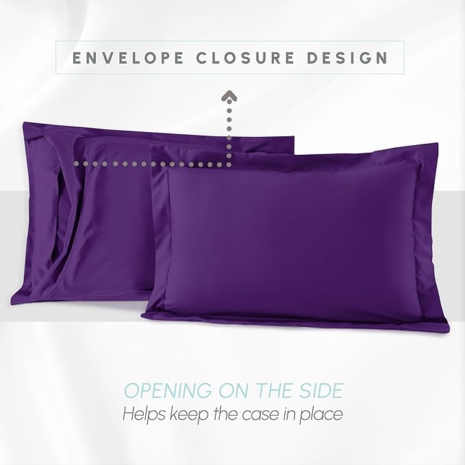 Elegant Comfort 3-Piece Box Stitched Down Alternative Comforter with Shams - Ultra Soft for All Season Duvet Insert with Corner Tabs, Plush Cozy 3PC Comforter Set, Queen, Purple