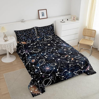 Erosebridal Starry Sky Comforter Set King Size Constellation Bedding Set Galaxy Sun Moon Down Comforter Purple Universe Print Bedroom Decor Quilt Set for Kid Men Women