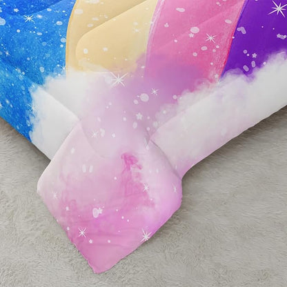 3 Piece Rainbow King Size Comforter Set for Teen Girls Adults,Stars Soft Bedding Sets All Season,Blue Space Quilt Set Season Alternative Down Bedding with 2 Pillowcase,104x91 Inches