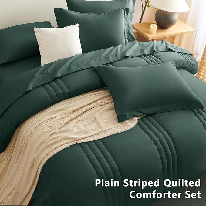 CozyLux Queen Comforter Set - 7 Pieces Bed in a Bag Forest Green Comforter Set with Sheets Luxury Bed Set All Seasons, Soft Bedding Set with Down Alternative Comforter, Sheets, Pillowcases & Shams