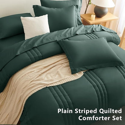 CozyLux King Comforter Set - 7 Pieces Bed in a Bag Forest Green Comforter Set with Sheets Luxury Bed Set All Seasons, Soft Bedding Set with Down Alternative Comforter, Sheets, Pillowcases & Shams