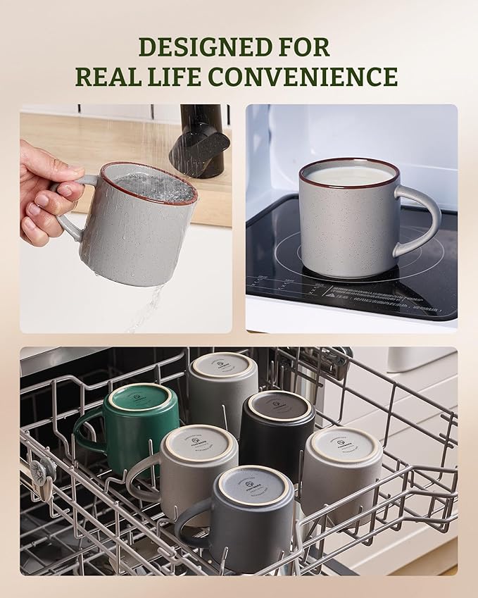famiware Coffee Mugs Set of 4, Nebula 14oz Coffee Mugs, Ceramic Cup Set with Handle for Latte, Tea, Milk, Cappuccino, Cocoa, Dark Gray