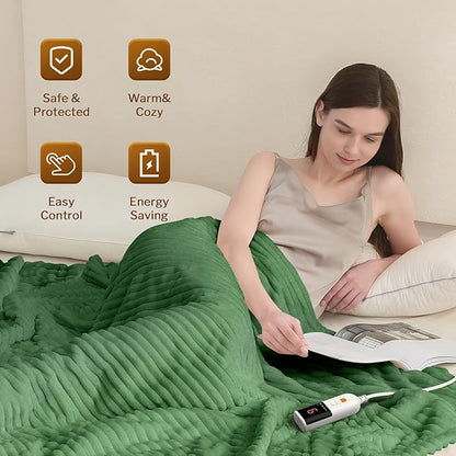 Reaks Electric Heated Blanket Full Size, Silky Soft Flannel & Sherpa Heating Blanket with 9 Heat Levels & 2-10 Hours Auto Off, Warm Gifts for Women Mom Grandma, ETL Certified (72x84 inches, Green)