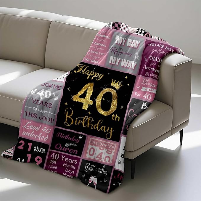 40th Birthday Gifts for Women, 40th Birthday Blanket with Gift Box for Women, Gifts for 40th Birthday, Happy 40 Birthday Gift Ideas for Her, 40th Birthday Gifts Throw Blanket 60"x50"