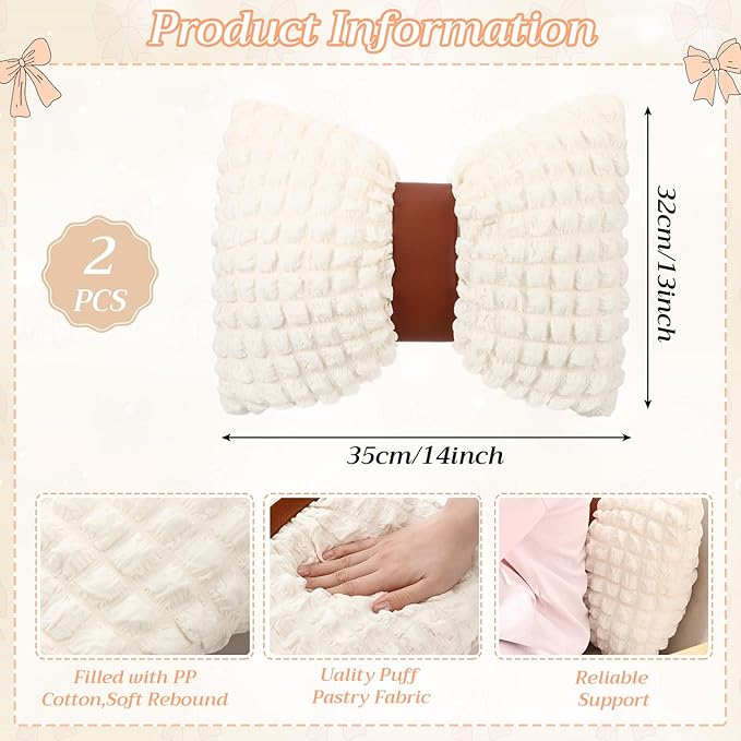 Novabright 2 Pcs Bow Pillow, 13 x 14 Bow Shaped Coquette Throw Pillow, Cushion Soft Home Decorative for Bedroom Sofa Couch Living Room(Beige)