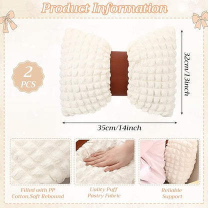 Novabright 2 Pcs Bow Pillow, 13 x 14 Bow Shaped Coquette Throw Pillow, Cushion Soft Home Decorative for Bedroom Sofa Couch Living Room(Beige)