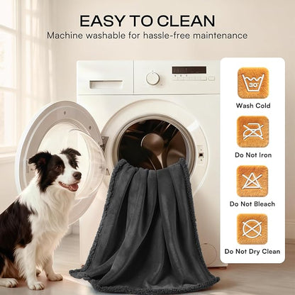 Luciphia Waterproof Pet Blanket, Liquid Pee Proof Dog Blanket for Sofa Bed Couch, Reversible Sherpa Fleece Furniture Protector Cover for Small Medium Large Dogs Cats, Black X-Large（85" x 57"）