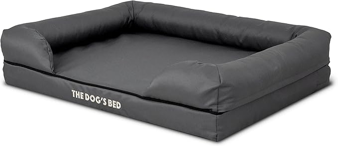 The Dog’s Bed Orthopedic Memory Foam Dog Bed with Bolsters, Oxford Fabric, Grey with Black Trim, M