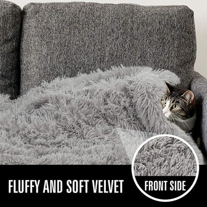LOCHAS Luxury Fluffy Dog Blanket, Extra Soft and Warm Sherpa Fleece Pet Blankets for Dogs Cats, Plush Furry Faux Fur Puppy Throw Cover, 40''x60'' Grey
